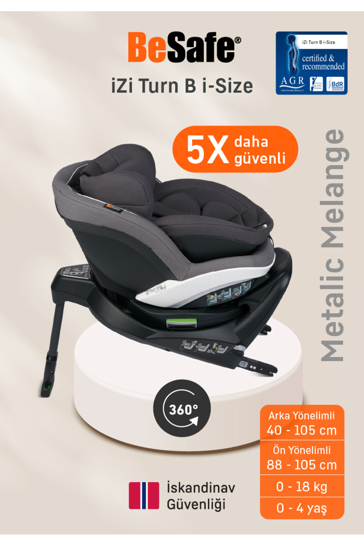 Besafe iZi Turn B I-Size Oto Koltuğu 0-18 Kg Metalic Melange fotoğrafı 2 (önizleme)