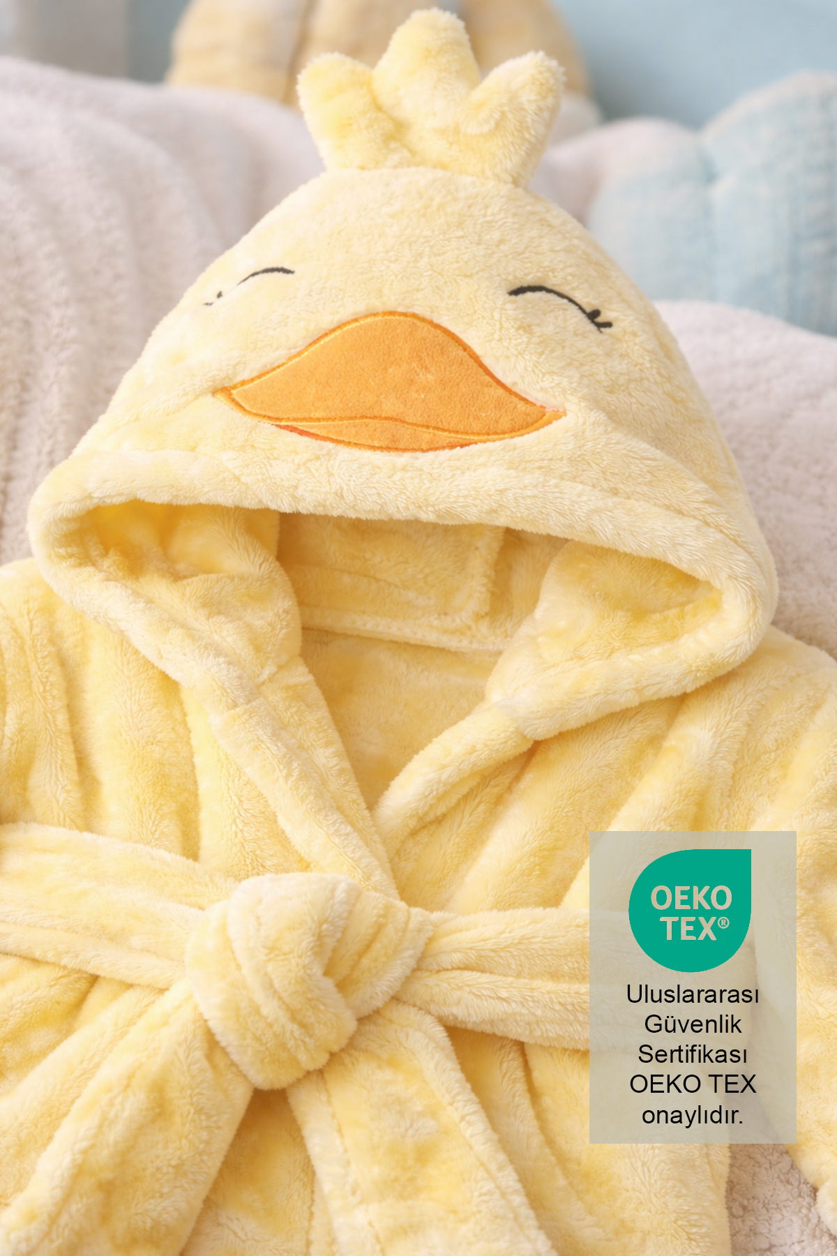 Moky Design Civciv Desenli %100 Pamuk 0-9 Ay Bebek Bornozu Kapüşonlu, Yeni Doğan Hediyelik fotoğrafı 2 (önizleme)