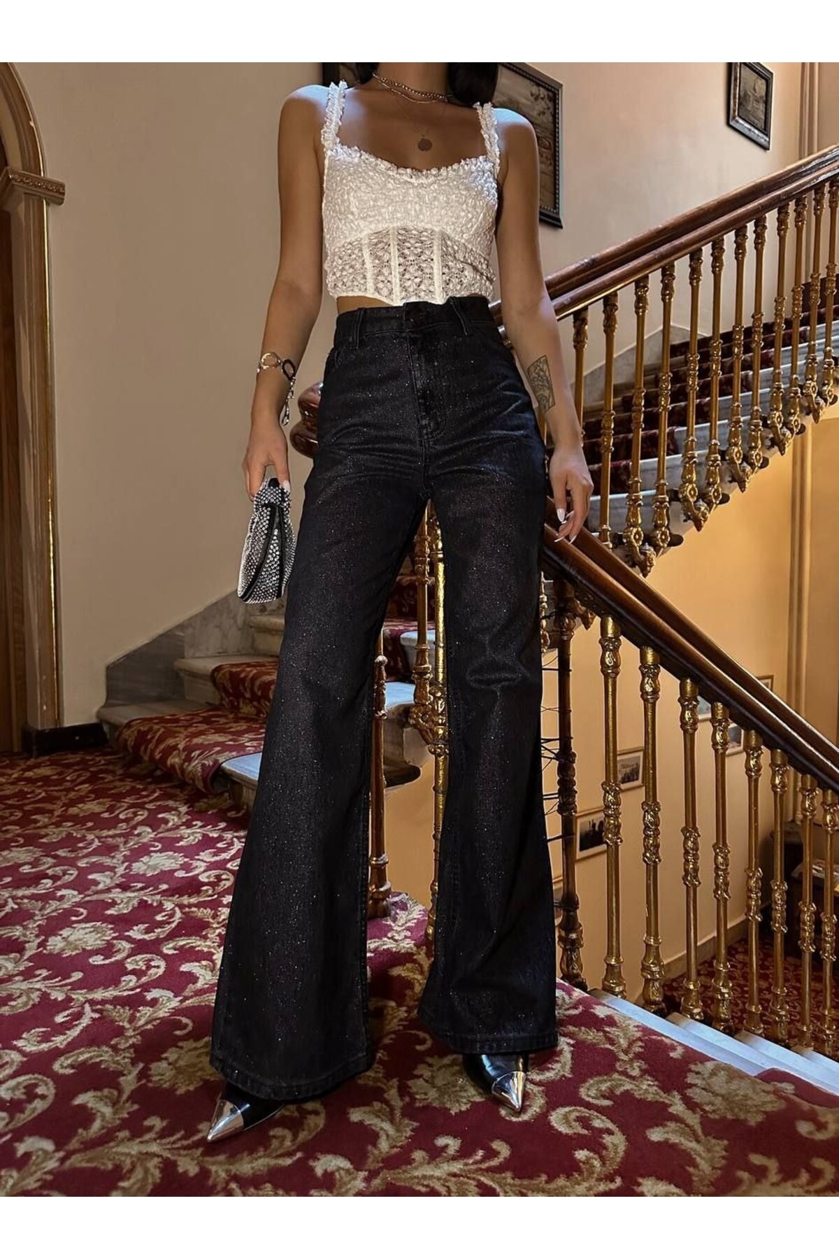 HerTon  Kadın Yüksek Bel Bol Paça Denim Pantolon – %100 Pamuk, Zamansız & Güçlü Stil - Görsel 2