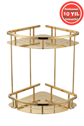 BanyomHome Altın Gold Paslanmaz Pirinç 2'Li Marin Şampuanlık Banyo Rafı