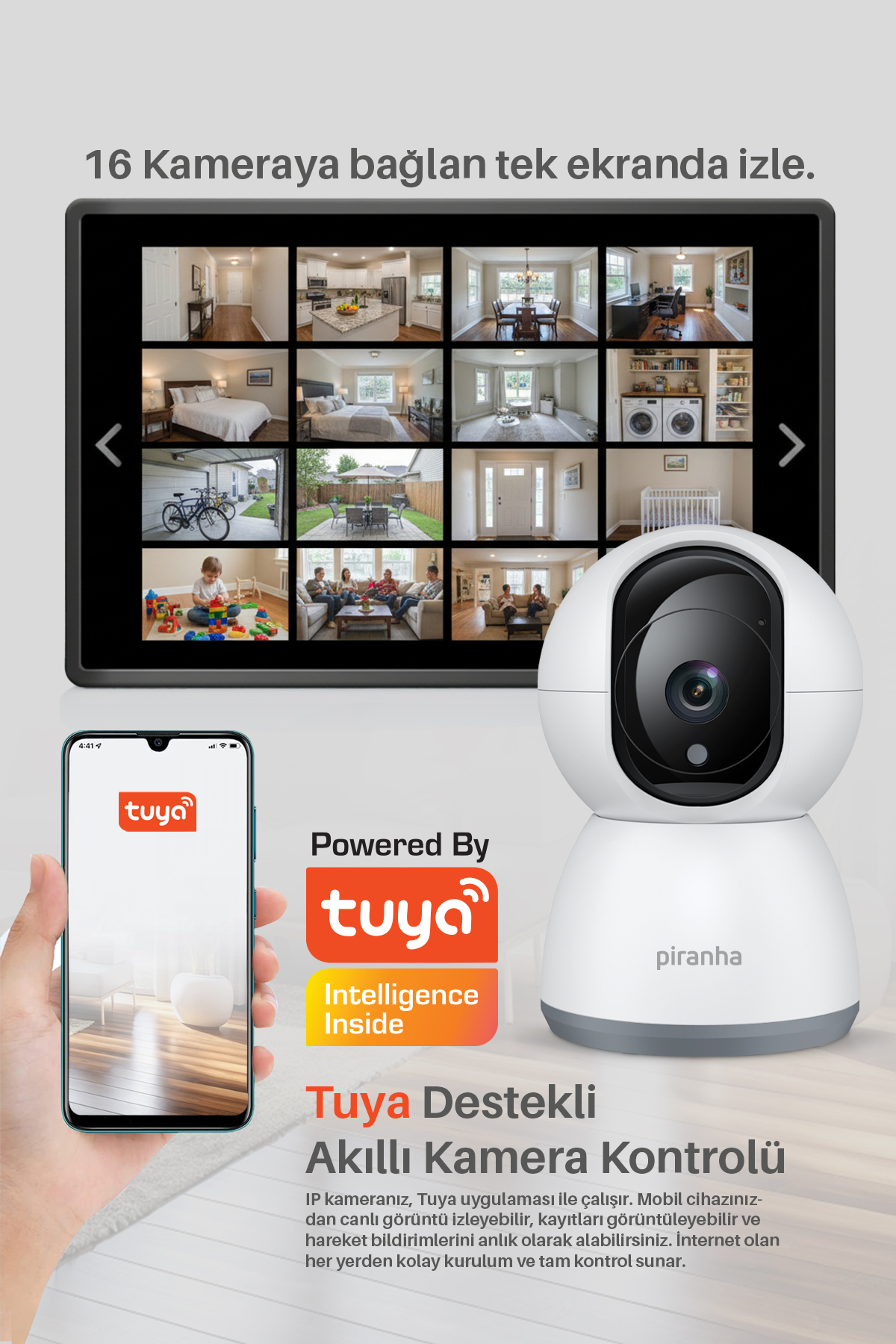 Piranha Ip Bebek Kamerası Gece Görüşlü HD 1080P | Hareket Sensörlü | Bebek Telsizi | Wifi & Tuya Smart fotoğrafı 5 (önizleme)