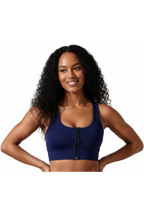 Derucce Lacivert Pedli Fermuarlı Spor Büstiyer - Sports Bra / Crop Destekli S...