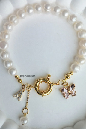 BNG AKSESUAR Gerçek İnci Kişiye Özel Harfli Altın Takılabilen Gemici Kilit Go...