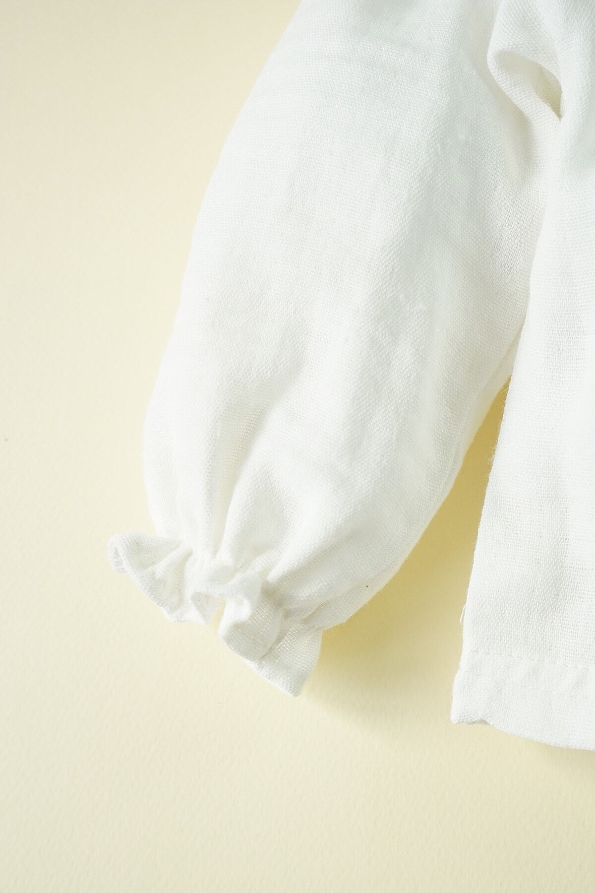 ipek atlas Kız Bebek Ve Çocuk Bebe Yaka Uzun Kollu Fırfırlı Müslin Gömlek fotoğrafı 4 (önizleme)