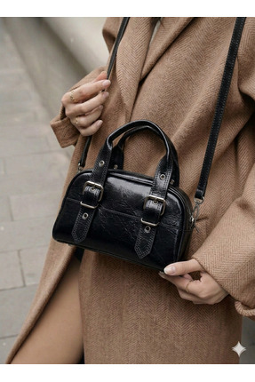 LASSERA PU Deri Kadın Kemer Detaylı Vintage Model Peggy El ve Omuz Çantası