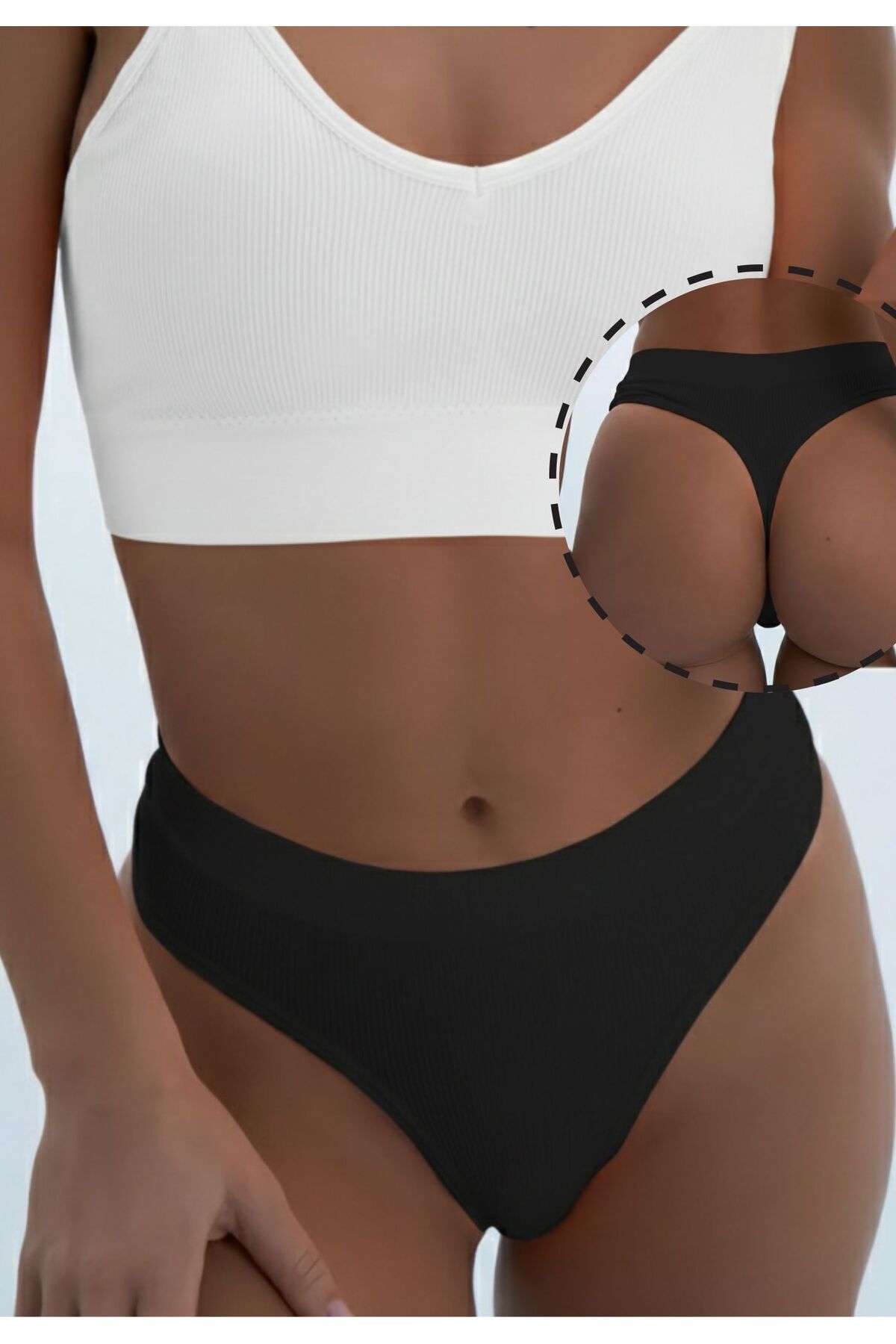 MİSTİRİK Paulo Model Yumuşak Kumaşlı Tanga Model Fitilli Spor Külot Siyah Renk görsel 4