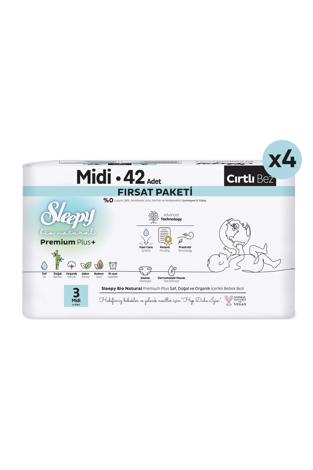 Sleepy Bio Natural Premium Plus Fırsat Paketi Bebek Bezi 3 Numara Midi 168 Adet fotoğrafı 2 (önizleme)