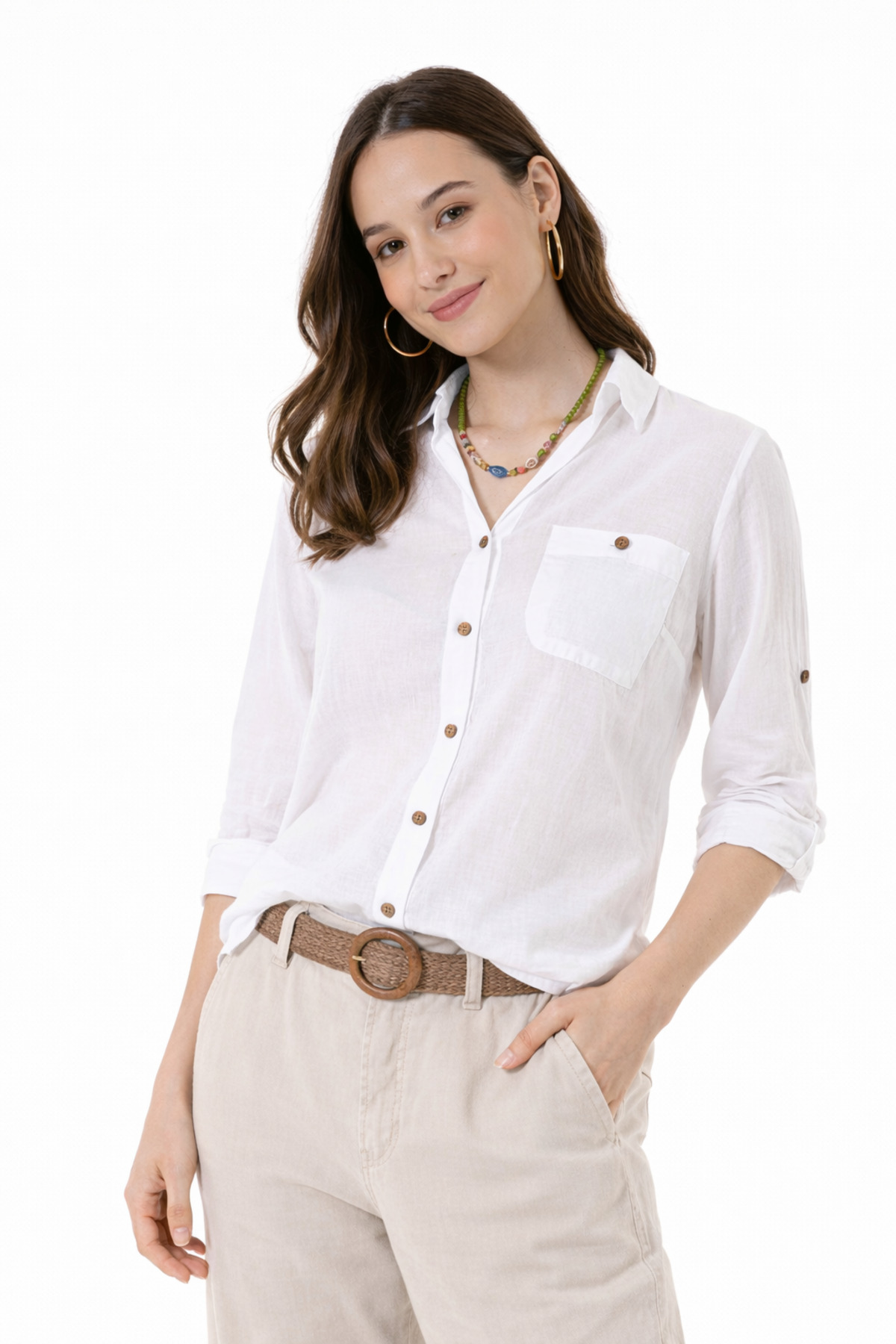 Heaven Ephesus  Vual Yakalı Tek Cep Detaylı Gömlek - 1570 - Görsel 2