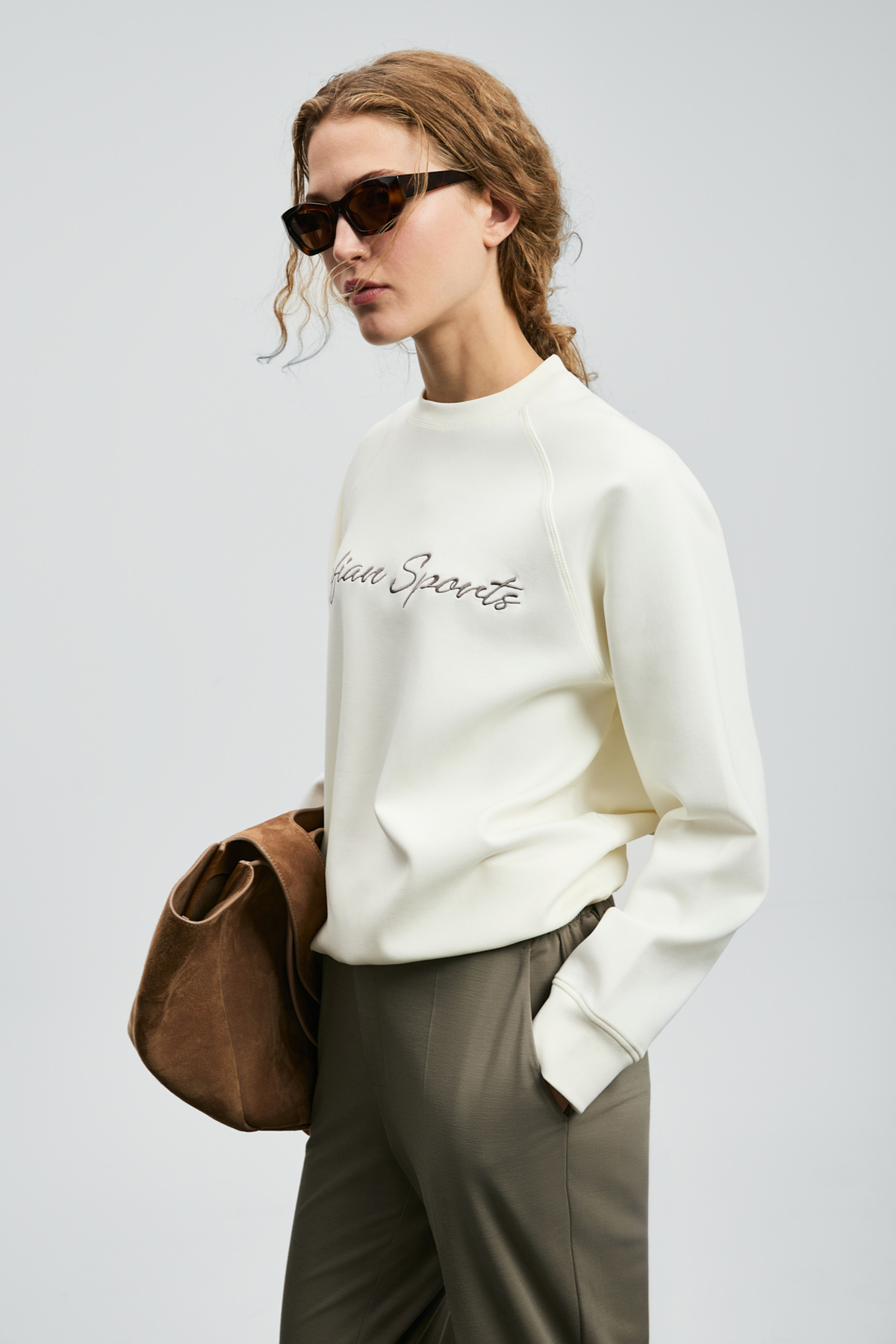 Lufian  Ander Kadın Örme Sweatshırt Kırık Beyaz