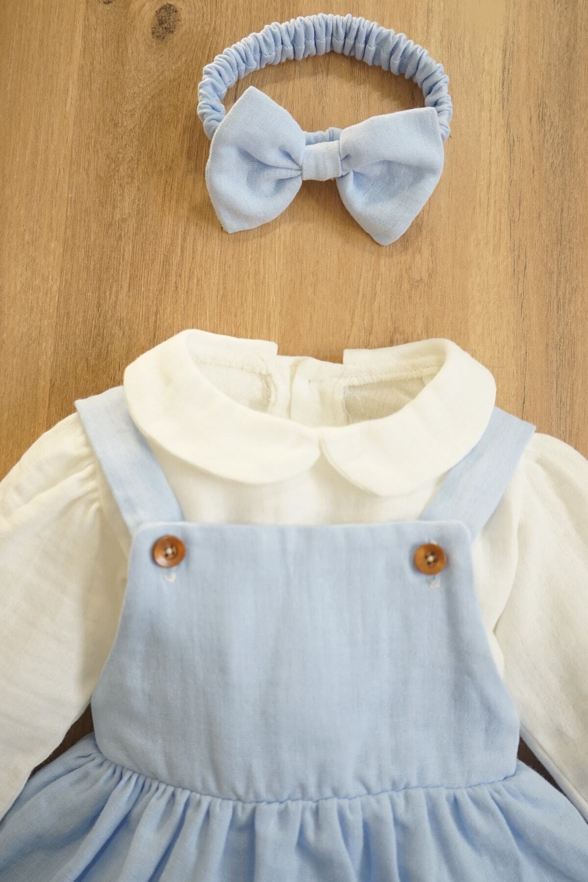 ipek atlas Kız Bebek Ve Çocuk Elbisesi Müslin Kumaş Üçlü Takım fotoğrafı 3 (önizleme)