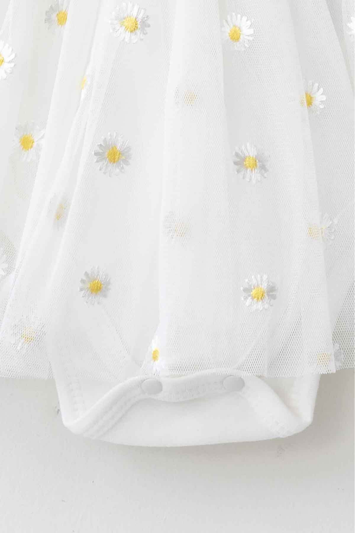 Beniizle  Papatya Nakışlı Yazlık Tüllü Çıtçıtlı Zıbın Elbise (%100 PAMUK) - Görsel 4