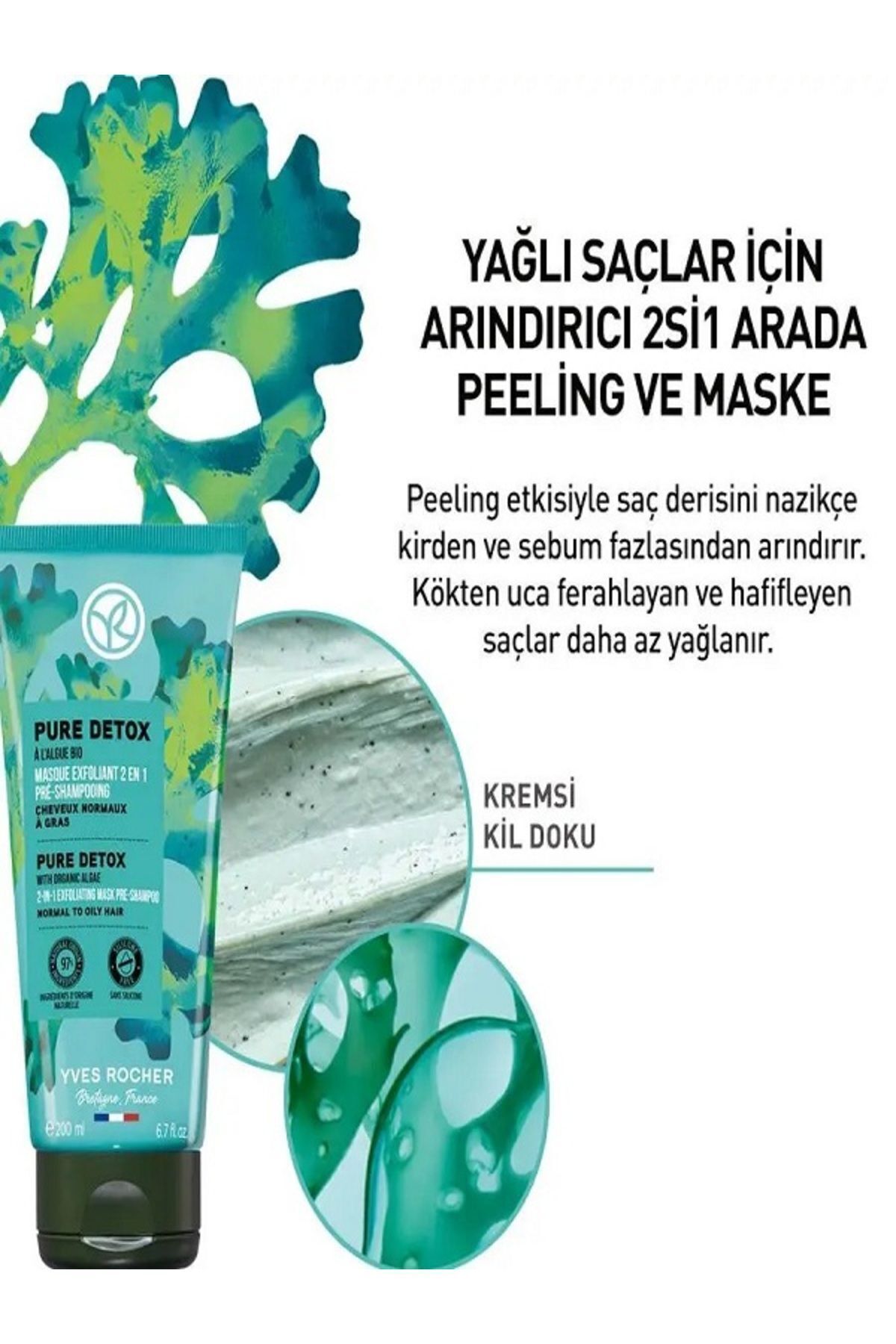 Arındırıcı 2si1 Arada Peeling ve Maske - Yağlı Saçlar /Detoks Etkili Okyanus Algi- Beyaz Kil 200 ml — 2071yve — تصویر 2 از 3