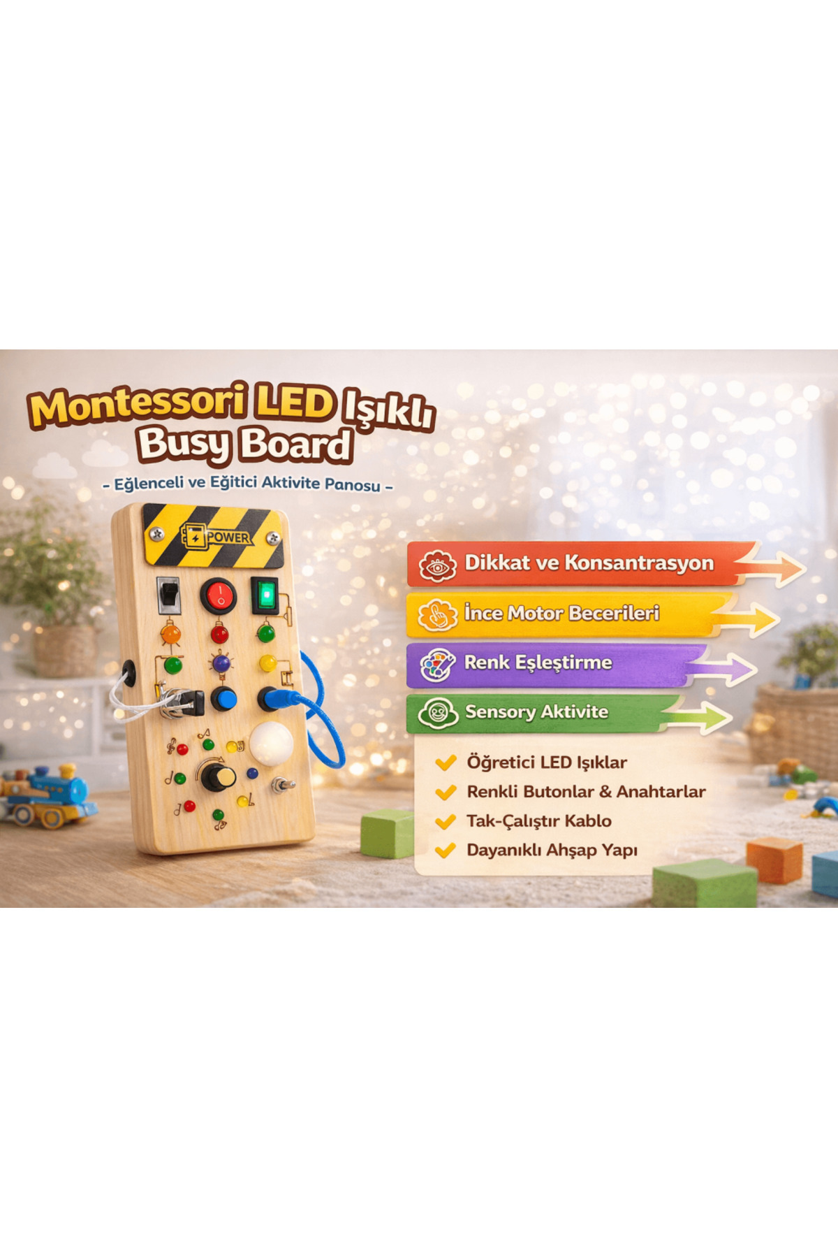 robokids Montessori Ahşap Power Busy Board fotoğrafı 2 (önizleme)