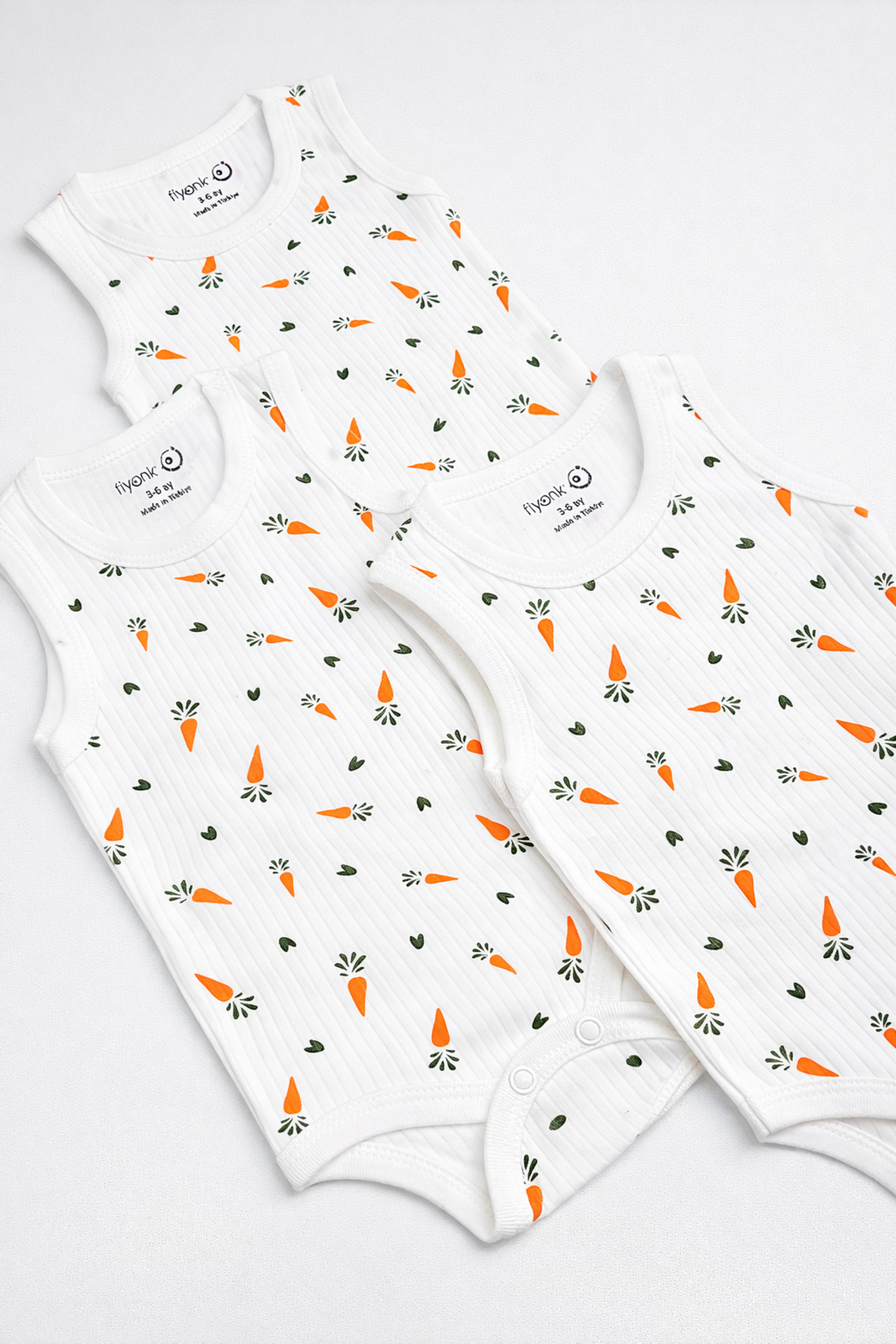 EFU BABY 3lü %100 Pamuklu Havuç Desenli Fitilli Unisex Bebek Atlet Body Zıbın fotoğrafı 2 (önizleme)