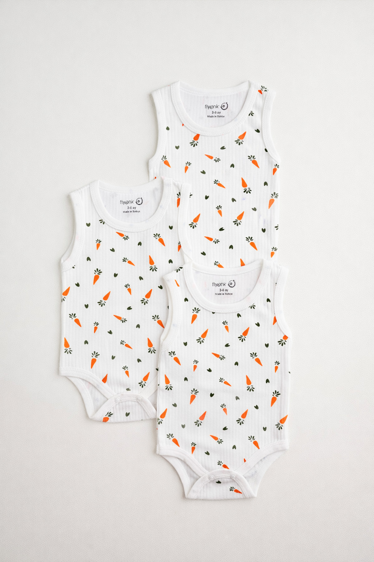 EFU BABY 3lü %100 Pamuklu Havuç Desenli Fitilli Unisex Bebek Atlet Body Zıbın fotoğrafı 4 (önizleme)