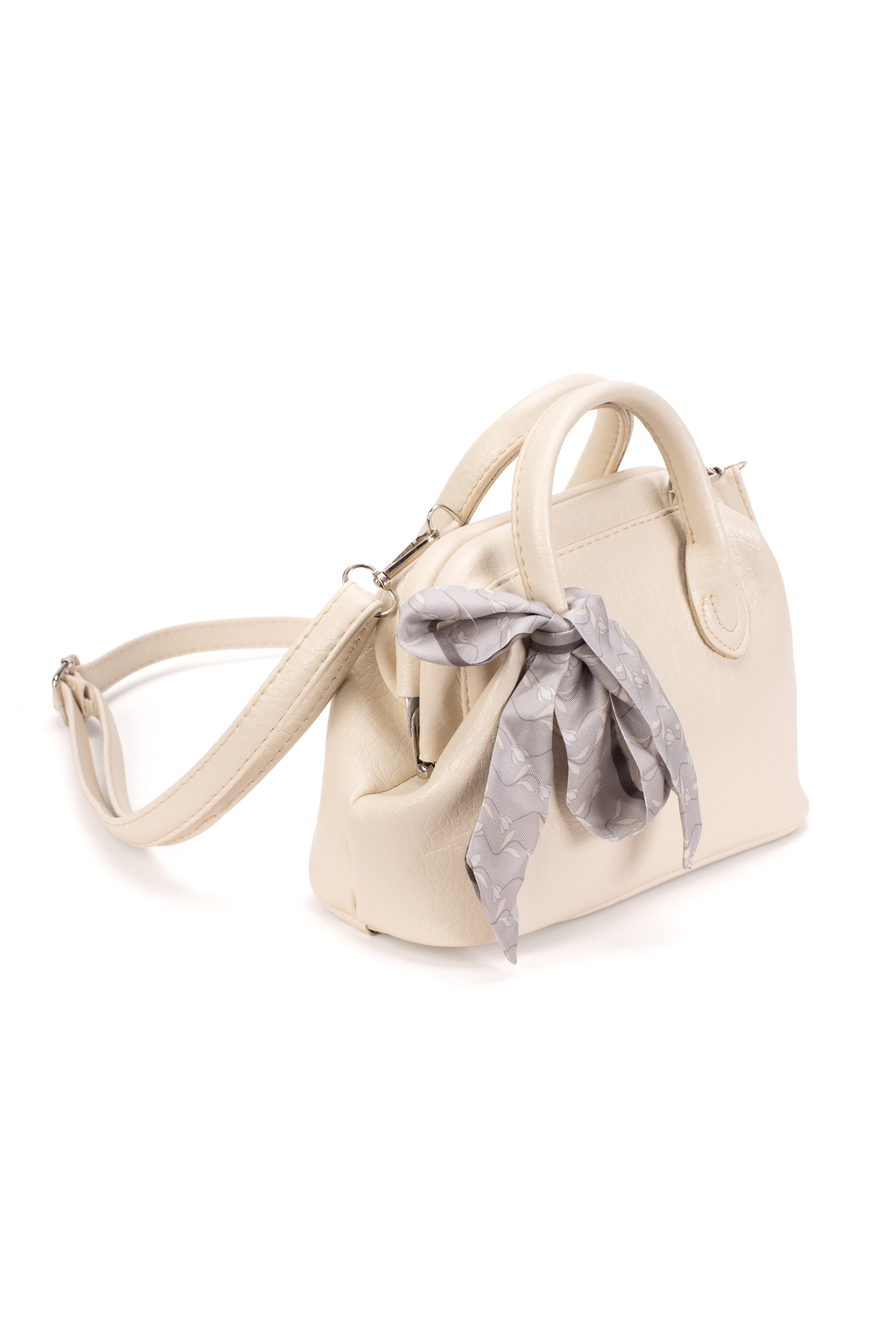 Women Scarf Detailed Scholarship Minimalist Cream Hand and Shoulder Bag