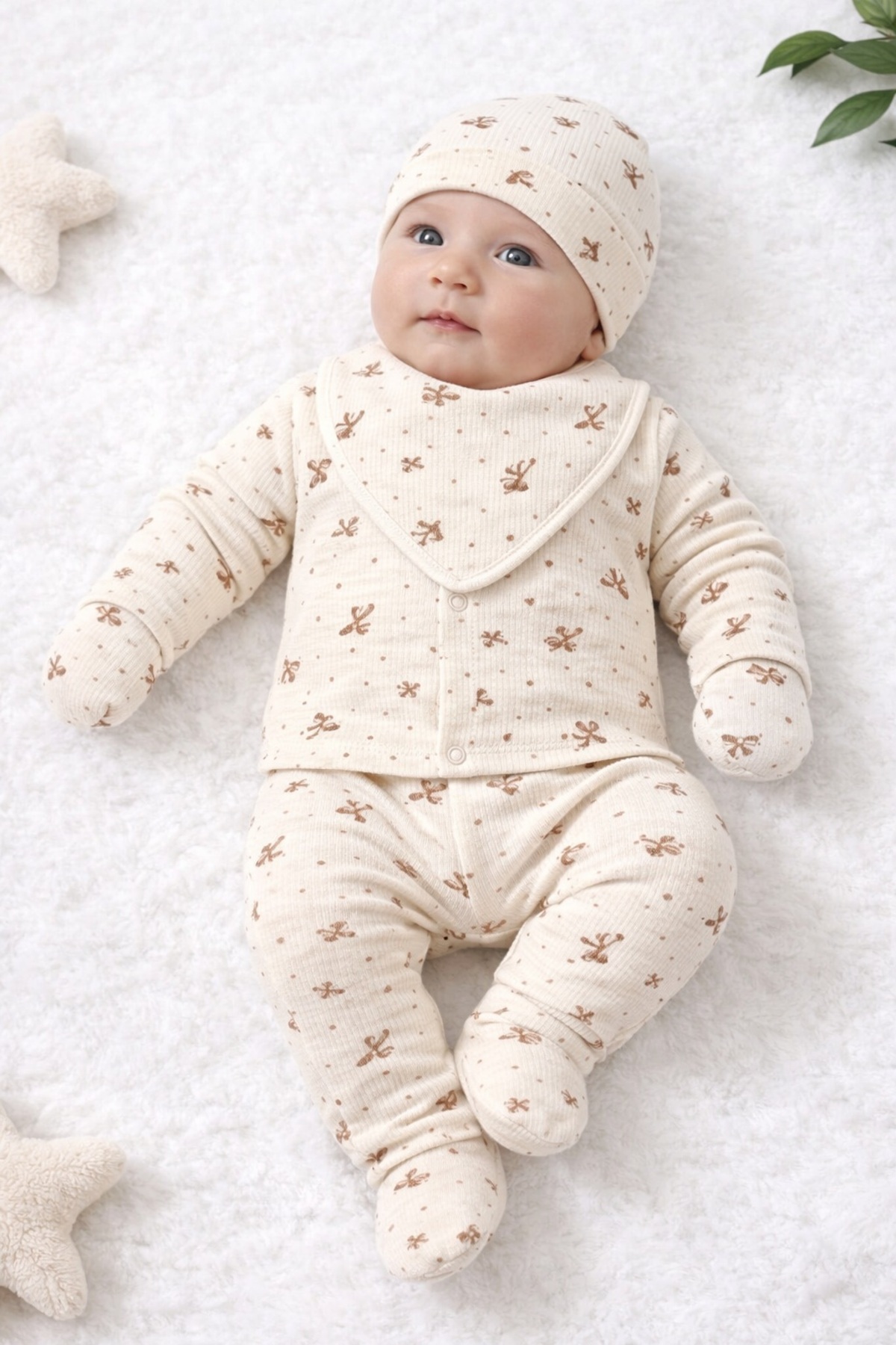 ENİA BABY Kız Bebek Pamuklu Yenidoğan 5 Parça Hastane Çıkış Seti 0-3 Ay fotoğrafı 2 (önizleme)