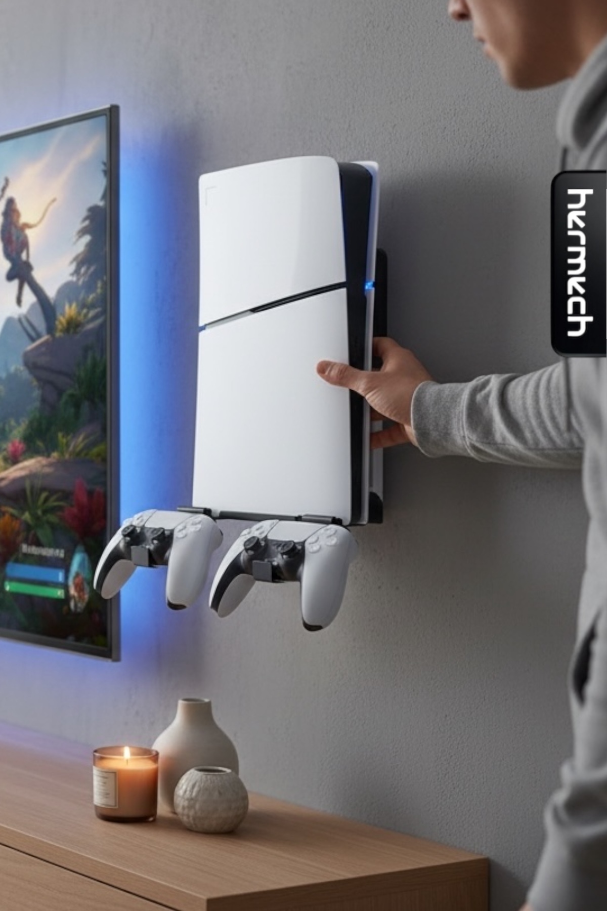 Playstation5 Compatible Wall Mount Stand with Extra Joistick Holder
