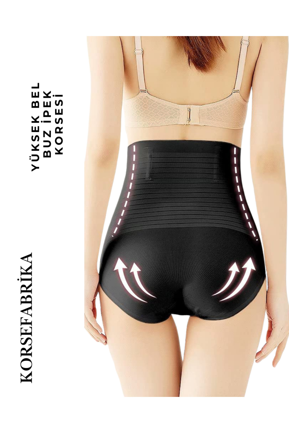 korsefabrika trend mood store Buz İpek Balenli İZ Yapmayan Siyah Rengi Yüksek Bel Dikişsiz Hayalet Lazer Slip Korse görsel 6