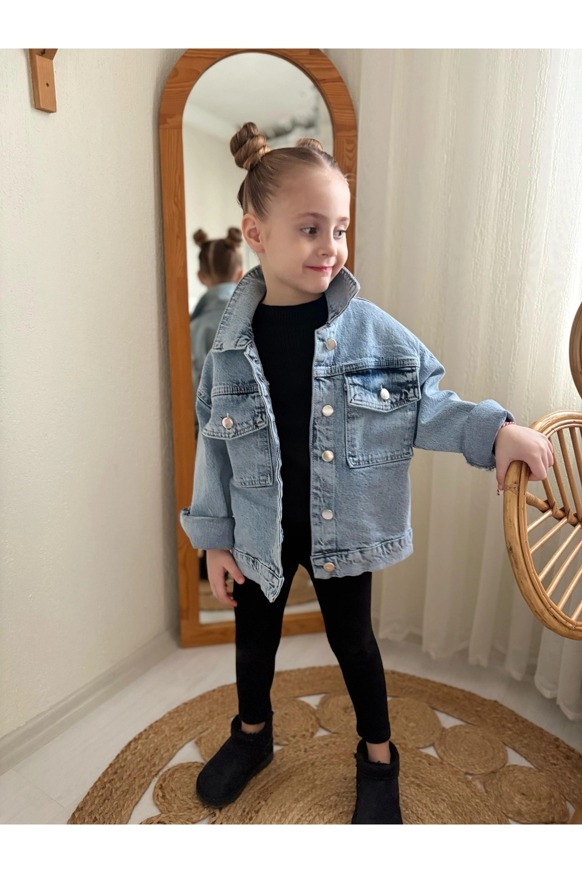 DUDOR KİDS  Kız Çocuk Oversize Taşlı Kot Ceket-jeans Ceket/kot Mont-jeans Mont - Görsel 2