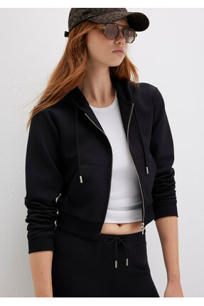 Mavi Kapüşonlu Siyah İnterlok Sweatshirt 1S10424-900