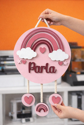 Agulab Pembe Gökkuşağı Temalı Işıklı İsimli Kapı Süsü