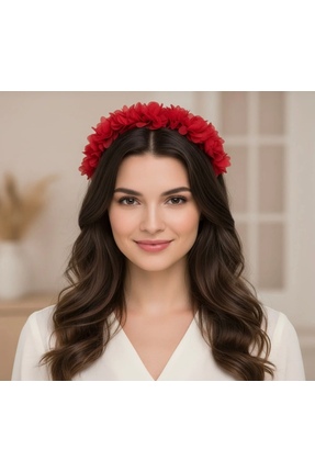 BTRENDY Çiçekli kırmızı lohusa,anne,çocuk,kına,nedime taç
