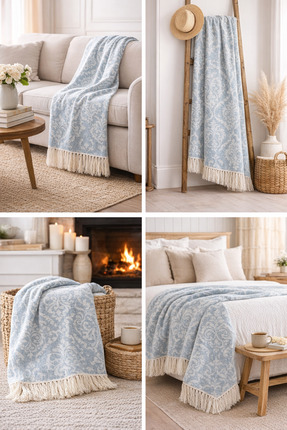 EGENİN İNCİSİ Mavi Astek Desenli Peştemal 95 x 175 Yıkamalı %100 Pamuk