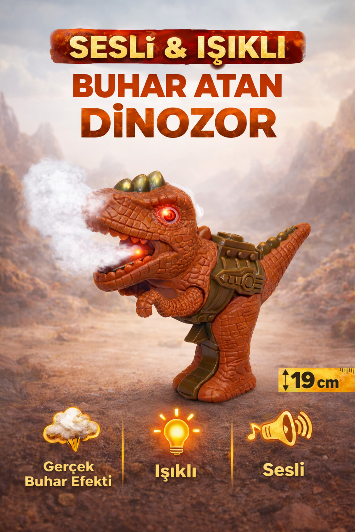 YILDIRIM OYUNCAK Sesli Işıklı Buhar Atan Dinazor Kahverengi 19 Cm