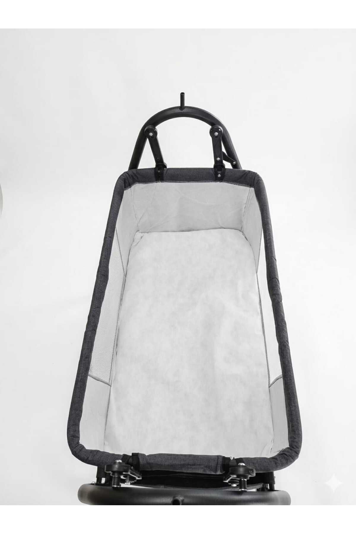 Bebelovv Keten Kumaş Profil Sallanabilir Portatif Anne Yanı Cibinlikli Siyah Hamak Sepet Diamond Beşik fotoğrafı 5 (önizleme)