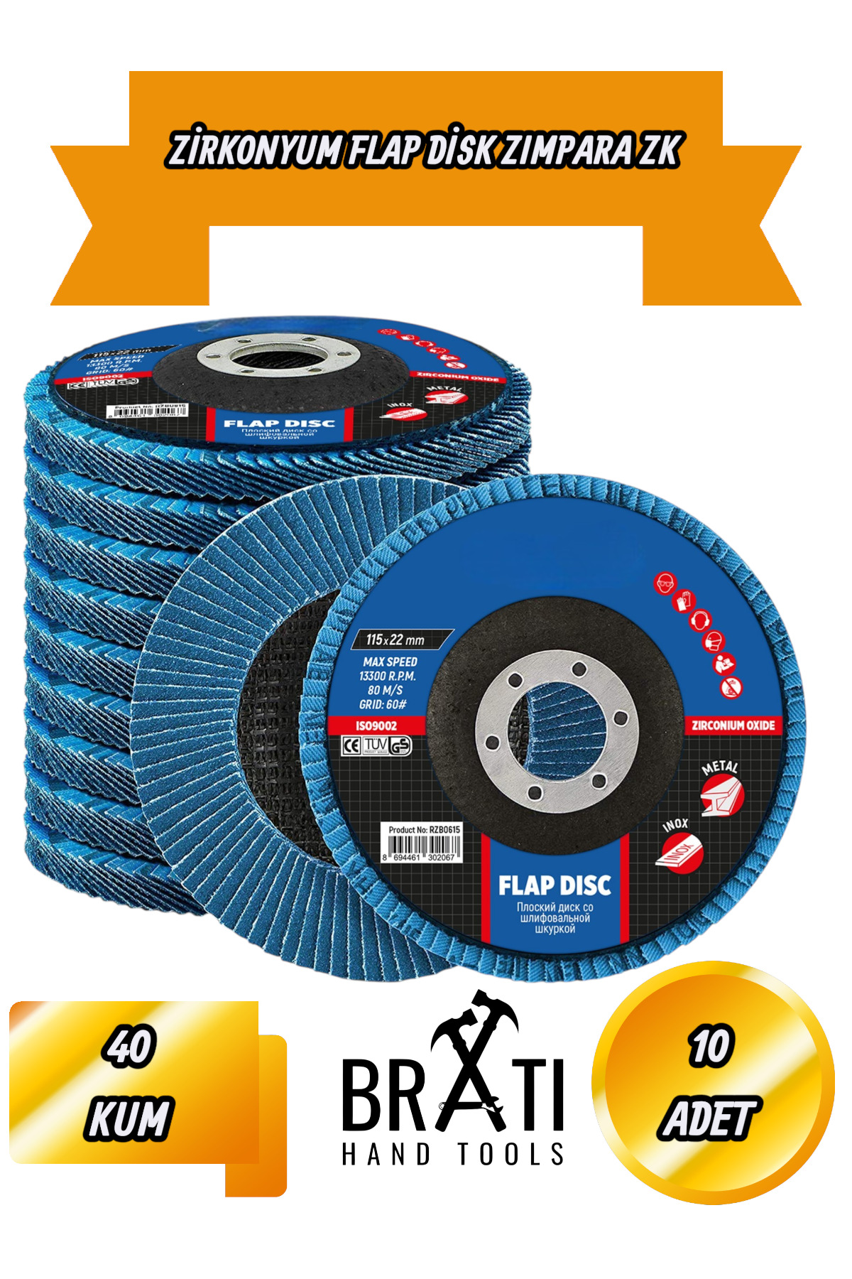 BRATİ HAND TOOLS Zirkonyum Avuç İçi Taşlama Flap Disk Zımpara 115