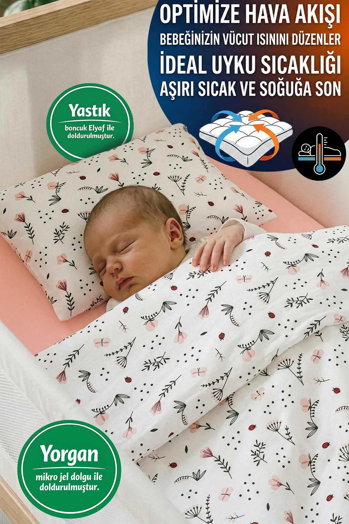 Yada Baby %100 Pamuklu Kumaştan Bebek Park Beşik 5 Parça Yorgan Ve Nevresim Takımı (70 X 120 CM) fotoğrafı 2 (önizleme)