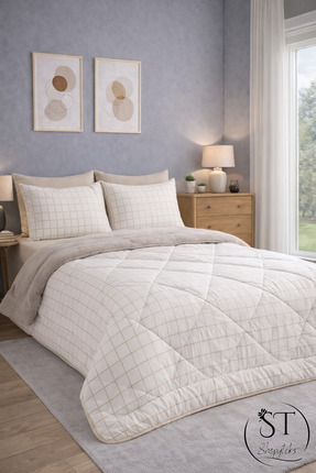 Shopyteks Çift kişilik Krem Kare Welsoft Uyku Seti Çift Taraflı 195x215 - 4 A...