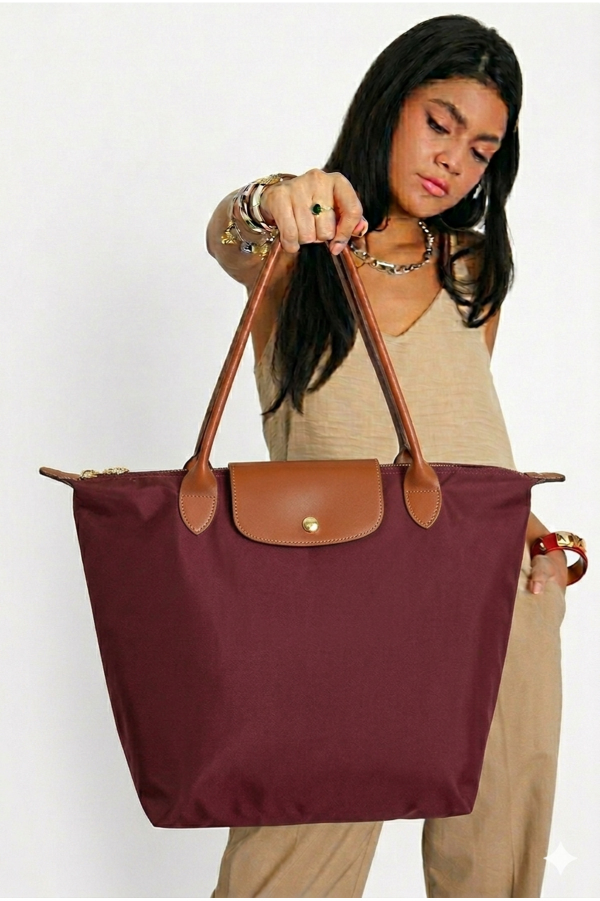 Women's Oversized Hand and Shoulder Bag with Folding Zipper Burgundy 👀