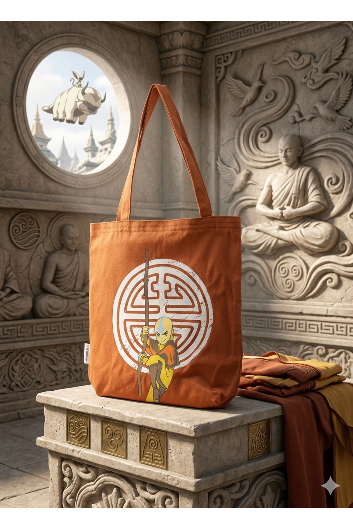 Mabbels Avatar Aang Bez Çanta Gabardin Kiremit - 36 X 34 cm görsel 3
