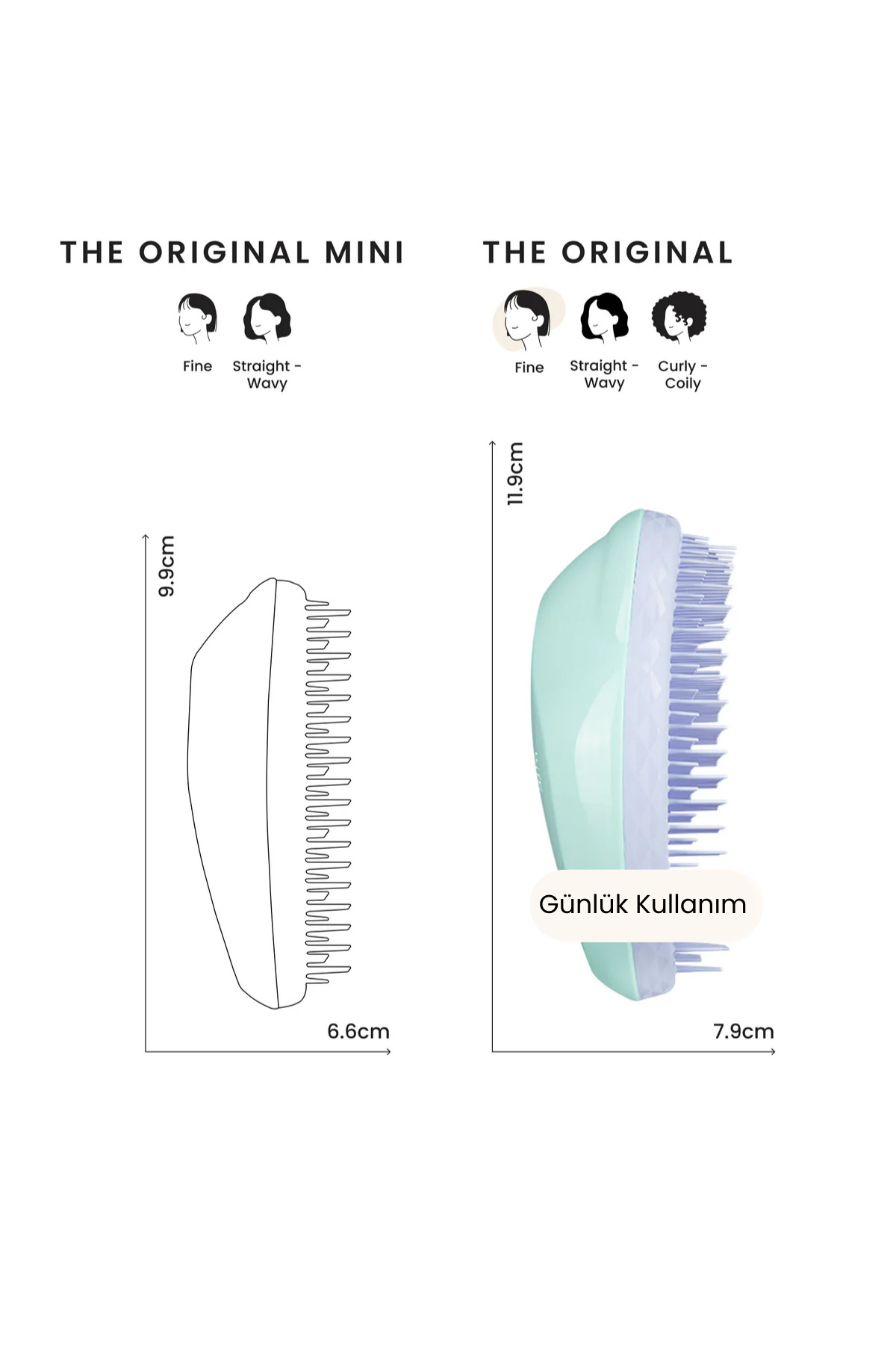 Original Fine & Fragile İnce Telli ve Yıpranmış Saçlar için Mint / Lilac Saç Fırçası-Tarak — سفید TANGLE-55 — تصویر 5 از 7