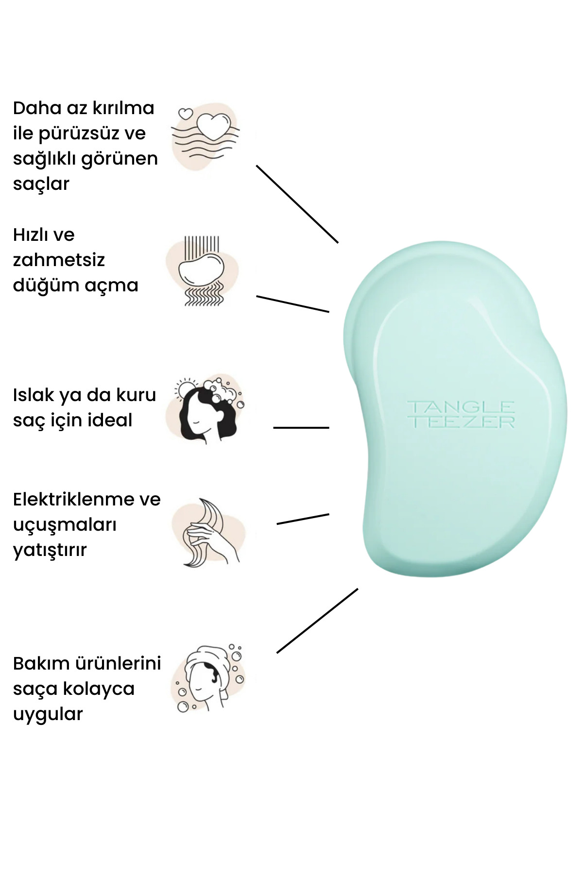 Original Fine & Fragile İnce Telli ve Yıpranmış Saçlar için Mint / Lilac Saç Fırçası-Tarak — سفید TANGLE-55 — تصویر 2 از 7
