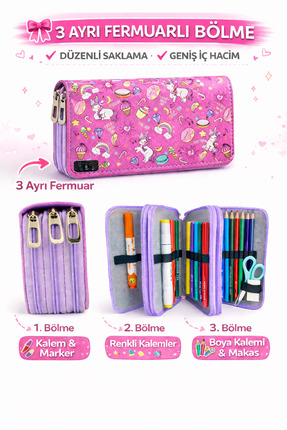 Cappi Kalem Kutusu Unicorn Üç Bölmeli Vegan Deri