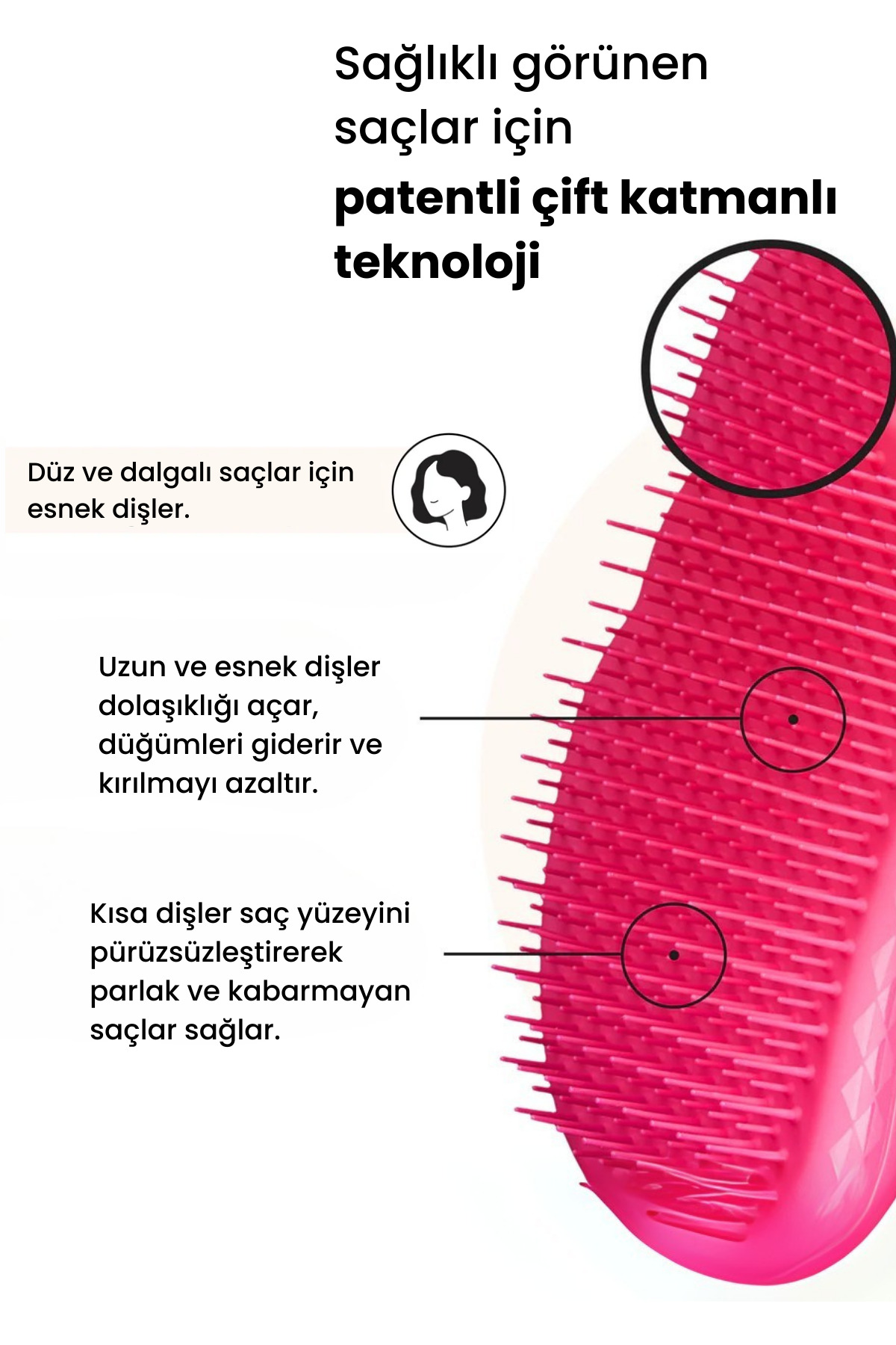 Original Pink Fizz Düz-Kıvırcık Saçlar için Saç Fırçası-Tarak — صورتی 5060173370008 — تصویر 3 از 6