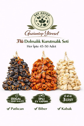 safantep Gaziantep Yöresel 3’lü Dolmalık Kurutmalık Kuru Sebze Seti – 45-50 A...