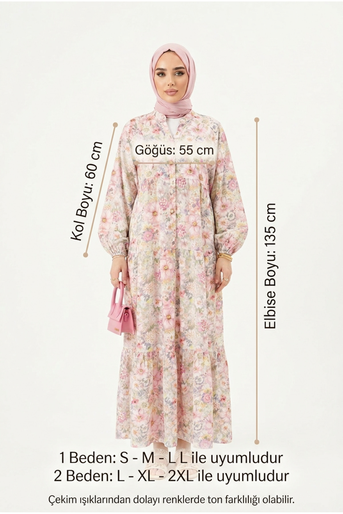 Kirazca Butik  Modal Kumaş Renkli Çiçekli Yazlık Elbise - Görsel 4