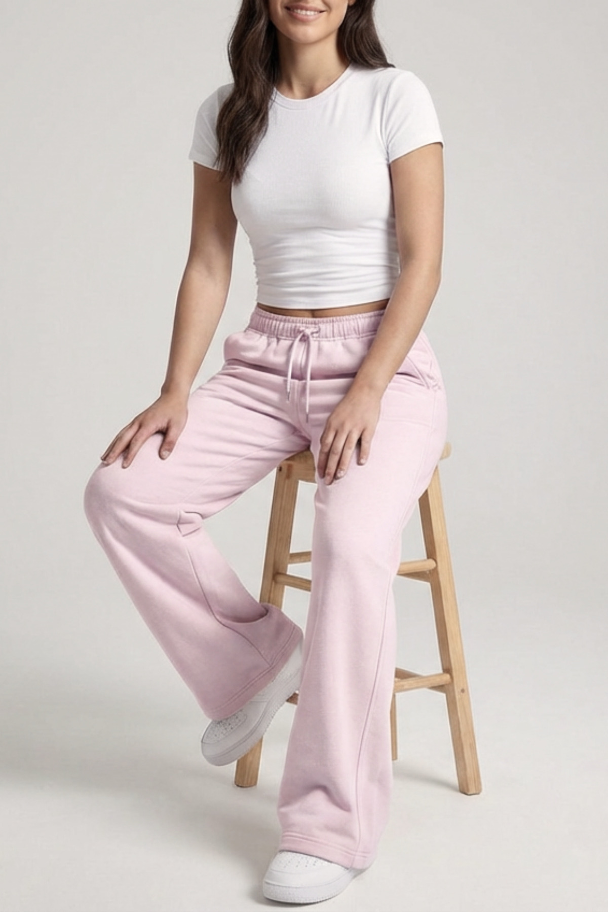 Fancy & Fun  Kadın Yüksek Bel Oversize Beli Lastikli Yan Cepli Garnili 3 İplik Kumaş Eşofman Altı - Görsel 5