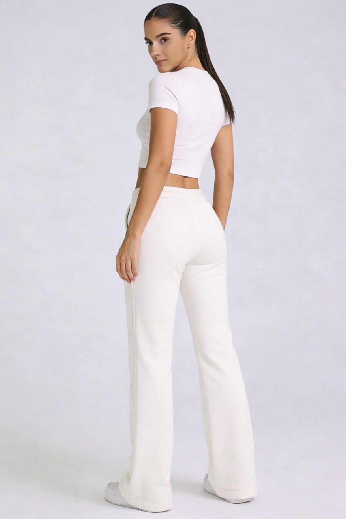 Fancy & Fun  Kadın Bol Paça Çımalı 4 Mevsimlik Beli Lastikli Yan Cepli 3 İplik Kumaş Eşofman alt - Görsel 6