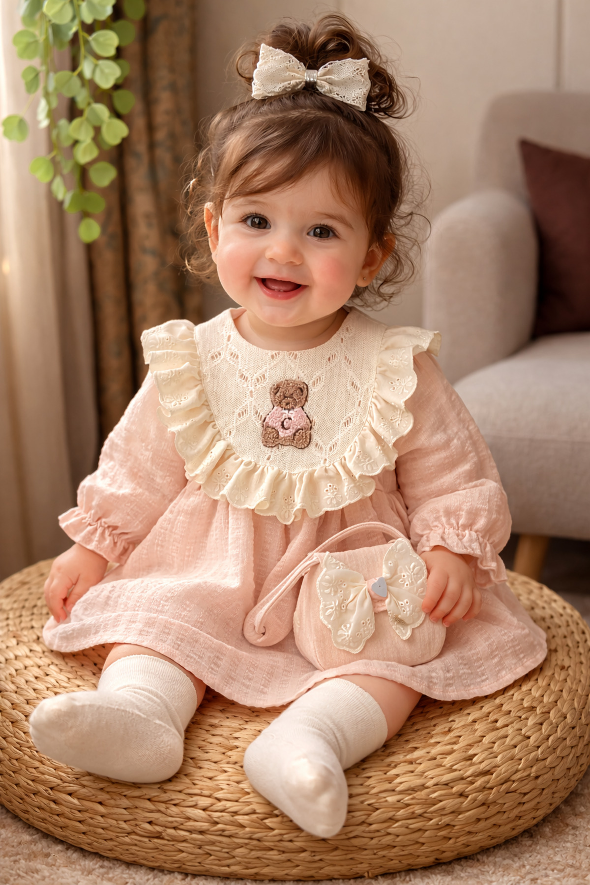 bebekstra  Kız Bebek Bear Çantalı Elbise