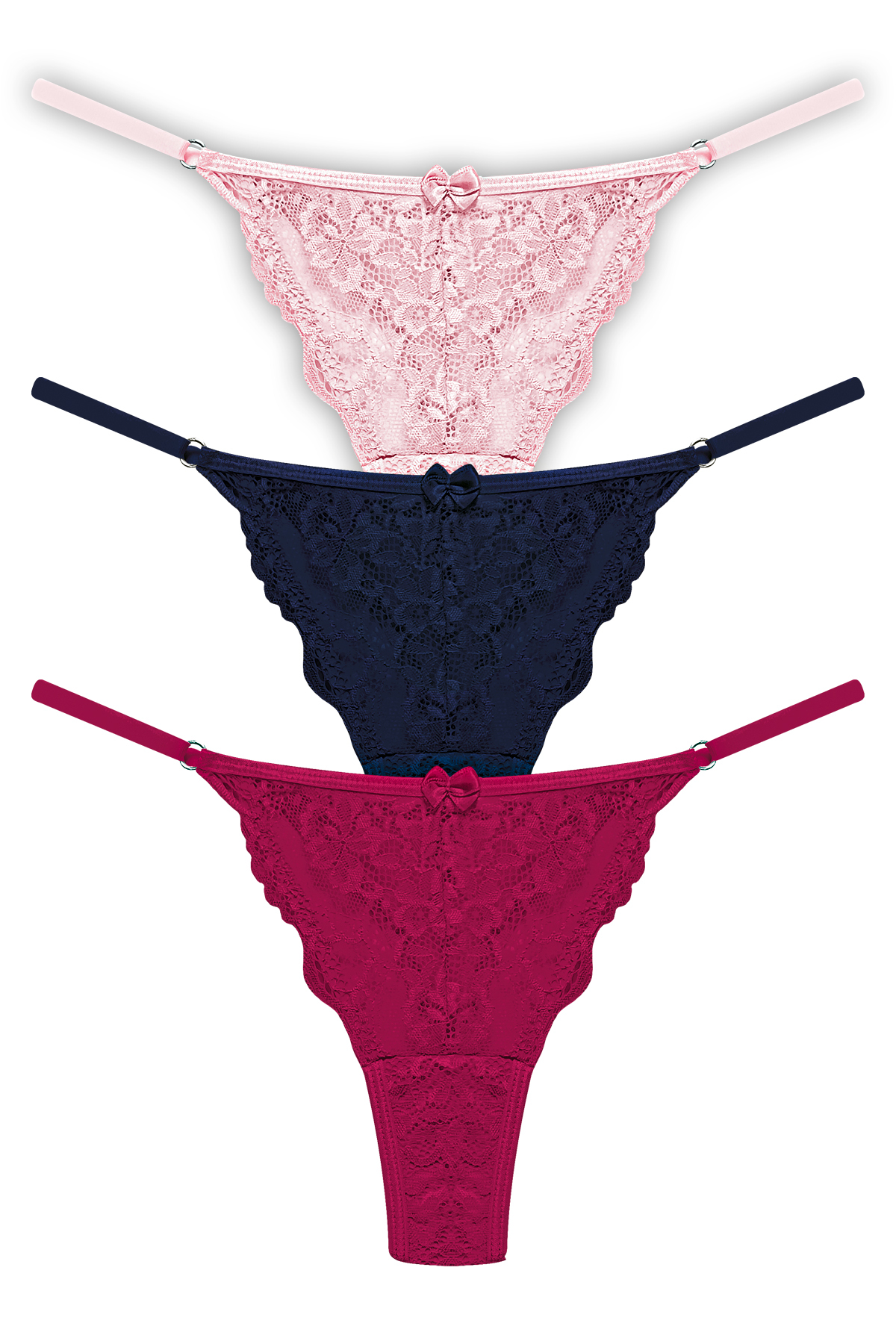 Lace Front Tulle Detailed Women's Thong 3-Pack Briefs