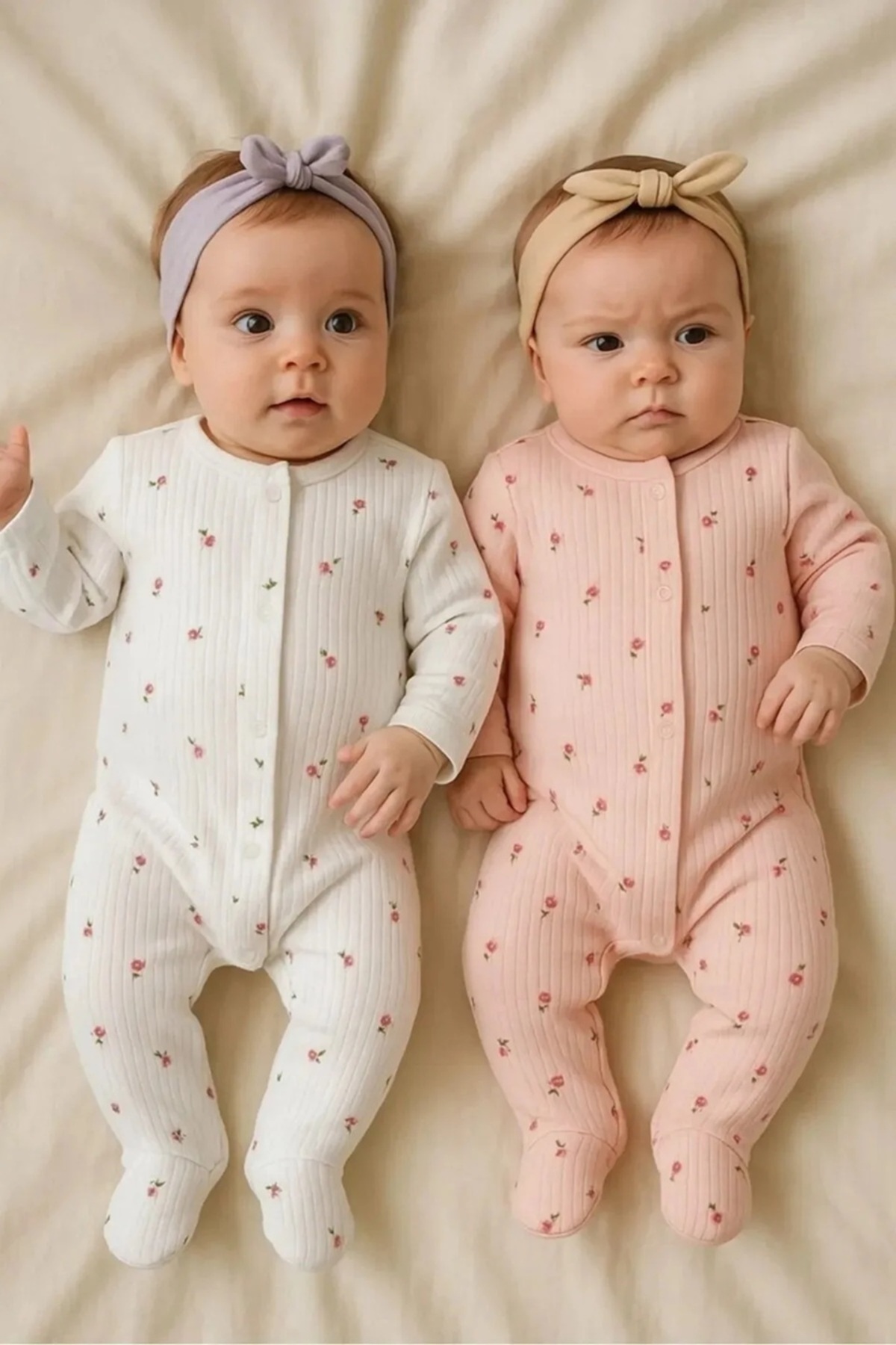 teknotrust Organic Baby Girl Jumpsuit Set, Floral Print, Cotton, Newborn, 1-3...