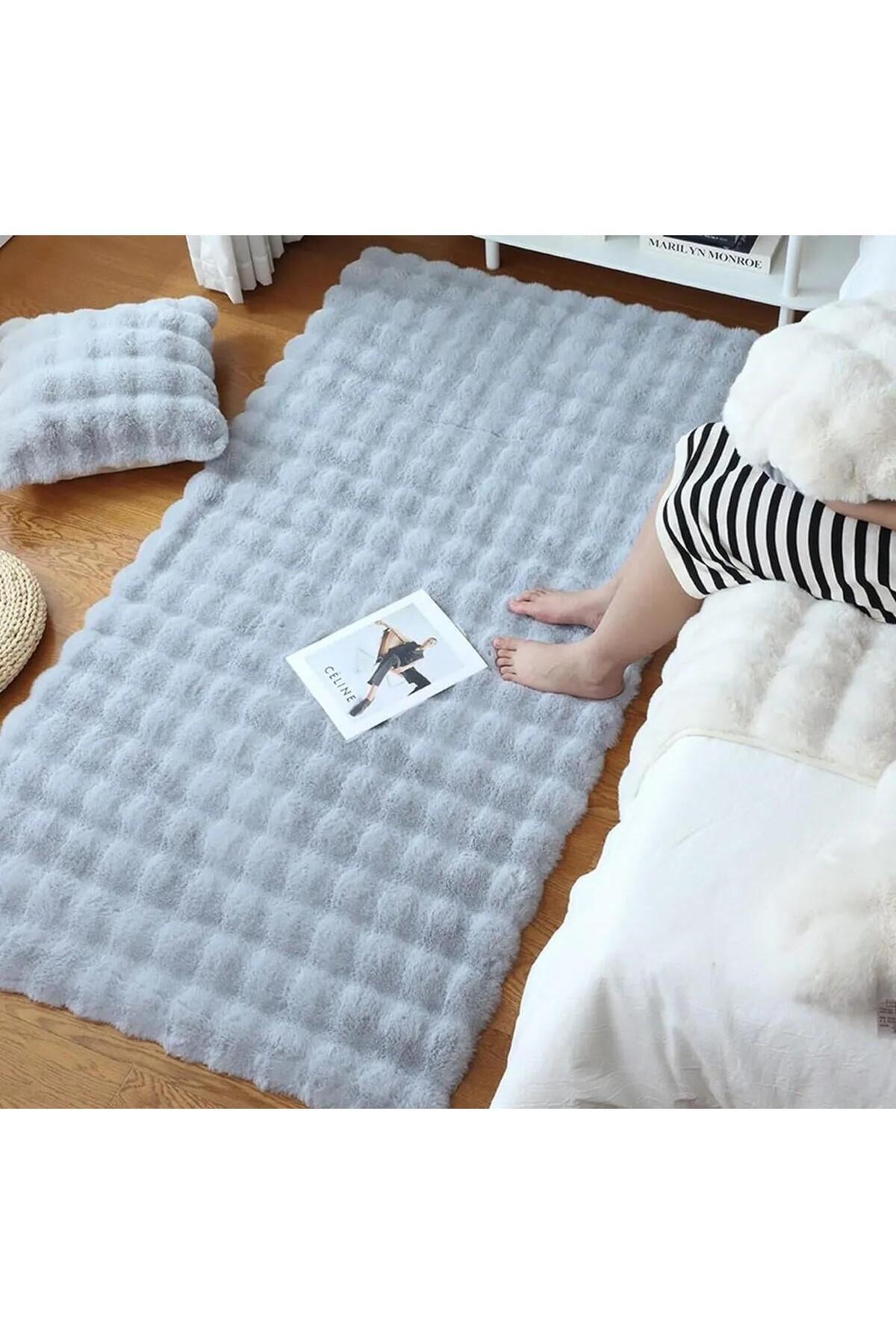 Puffy Bubble Rabbit Feather Non-Slip Machine Washable Living Room Corridor Kitchen Rug
