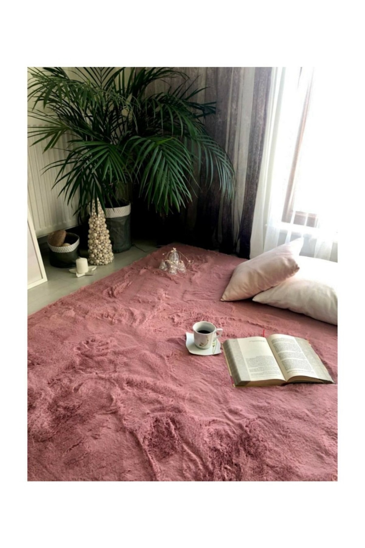 RABBIT FEATHER PLUSH CARPET SOFT DRIED ROSE