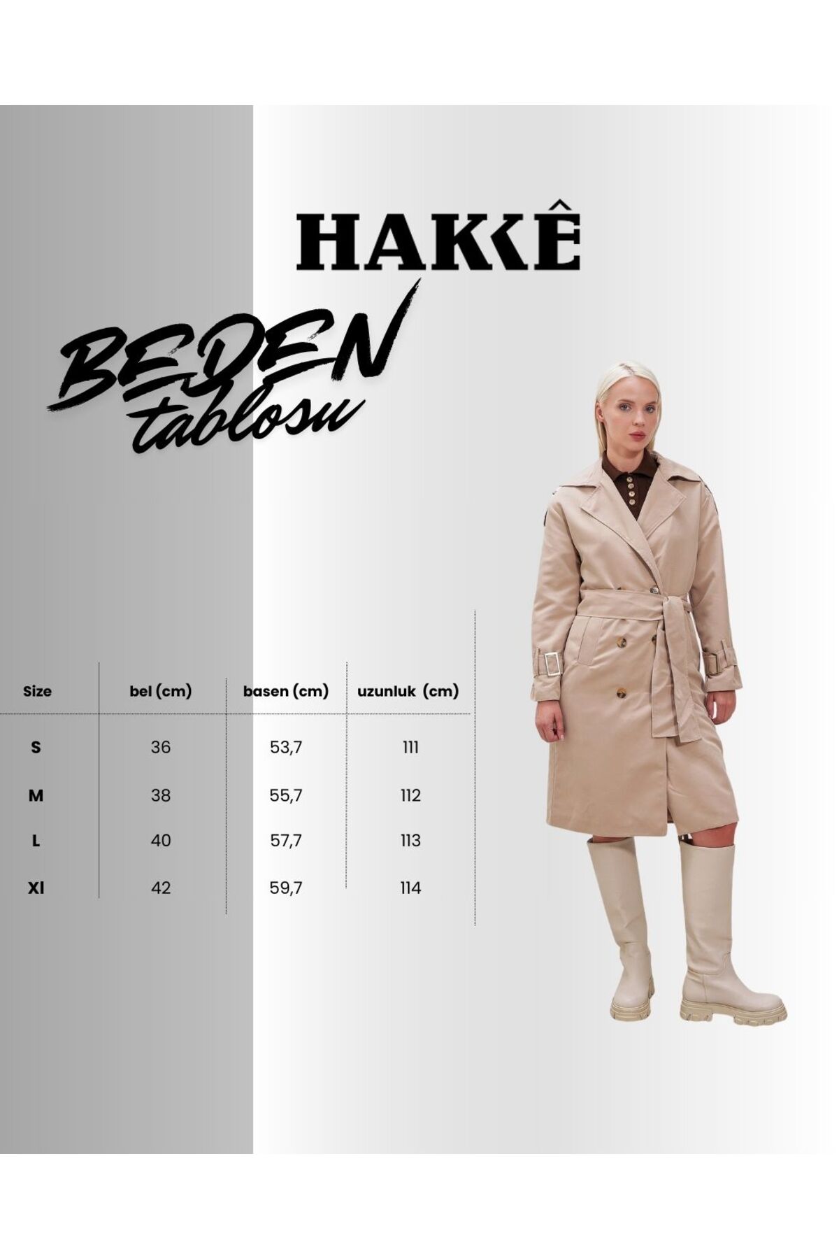 HAKKE  Oversize Geniş Kesim Kuşaklı Trençkot - Görsel 5