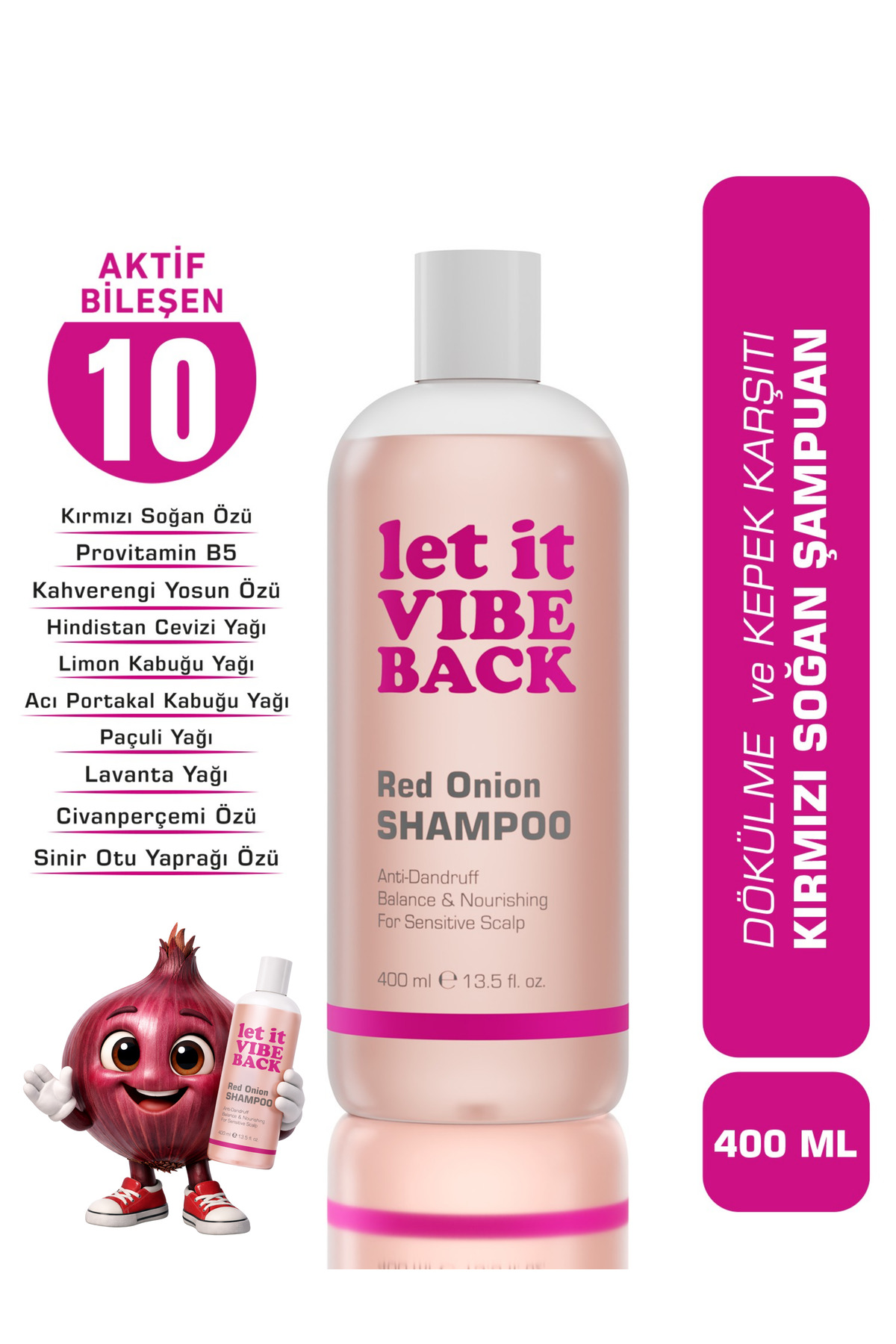 let it VIBE BACK Kırmızı Soğan Özlü Saç Dökülmesi ve Kepek Karşıtı Şampuan - 400 ml | Saç Uzamasını Destekler — LIVB-0005